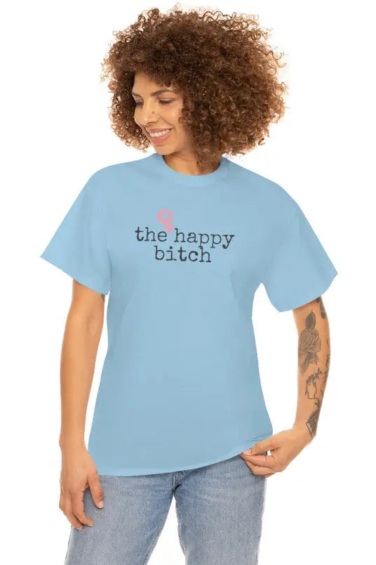THE HAPPY BITCH (Pink) Relaxed-Fit Heavy Cotton T-Shirt