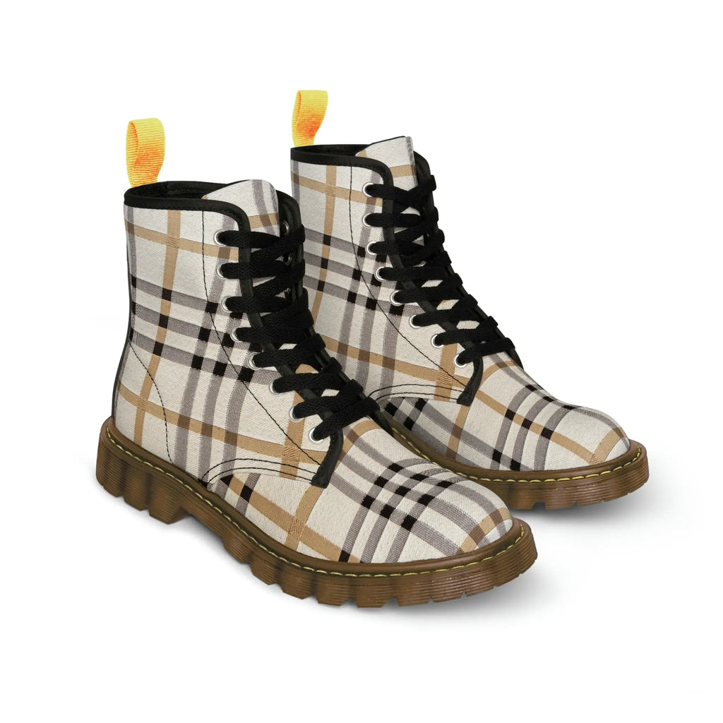  The Designer Collection in Plaid (Beige) Men's Canvas Boots ShoesUS10.5Brownsole