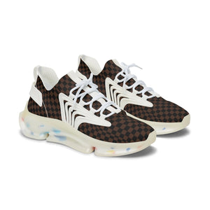 Women's Black and Brown Check Mate Mesh Sneakers, Women's Athletic Shoes, Casual Sneakers Shoes White-sole-US-12 The Middle Aged Groove