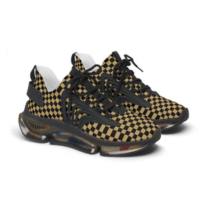 Women's Black and Gold Check Mate Mesh Sneakers, Women's Athletic Shoes, Casual Sneakers Shoes Black-sole-US-12 The Middle Aged Groove