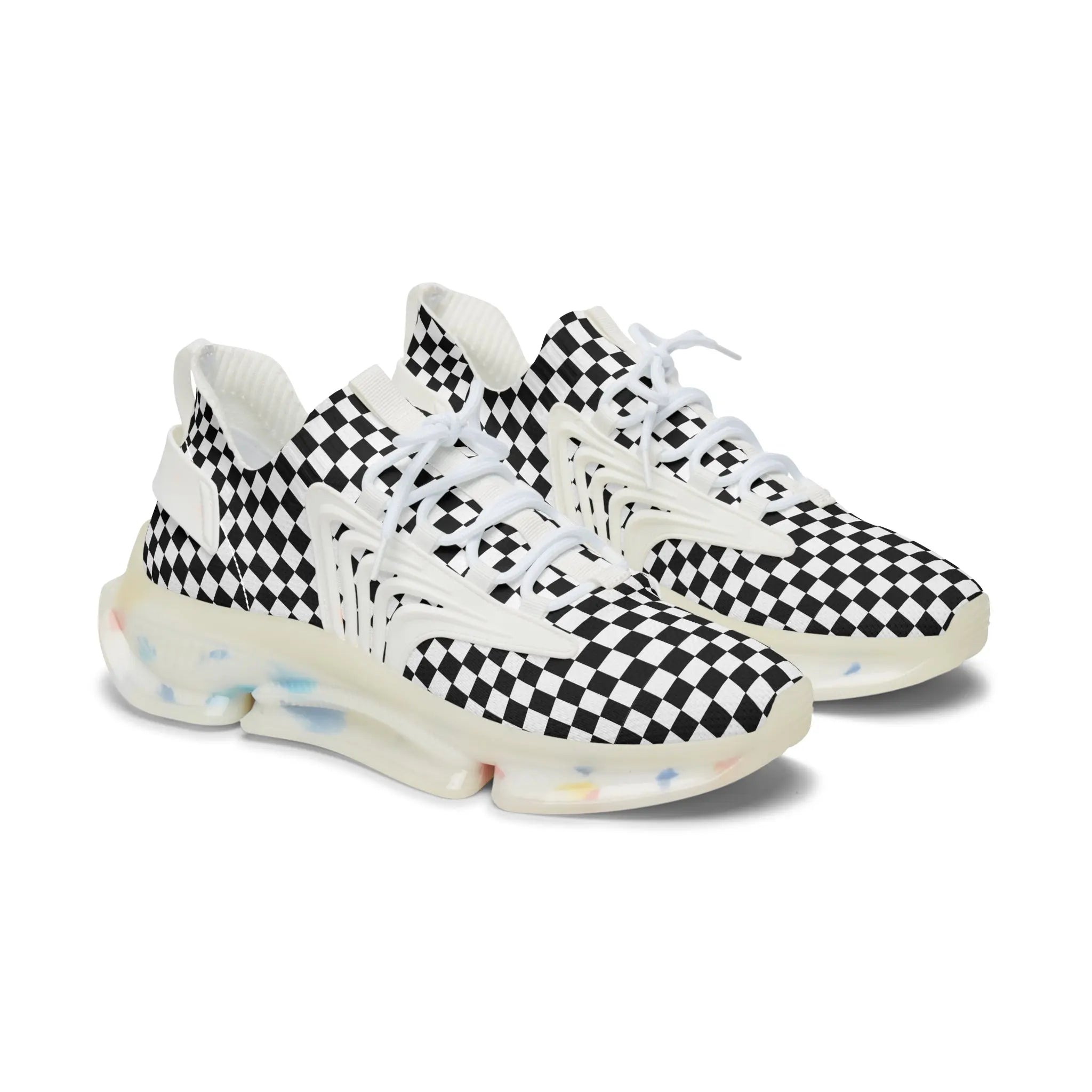 Women's Black and White Check Mate Mesh Sneakers, Women's Athletic Shoes, Casual Sneakers Shoes White-sole-US-12 The Middle Aged Groove