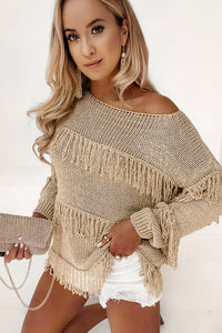 Groove Khaki Boho Tasseled Knitted Sweater
