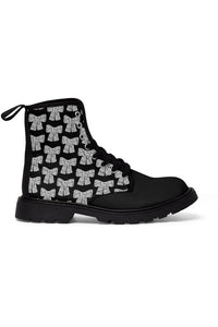 The LACE AND GRACE (Bow Pattern) Black Toe Women's Canvas Boots