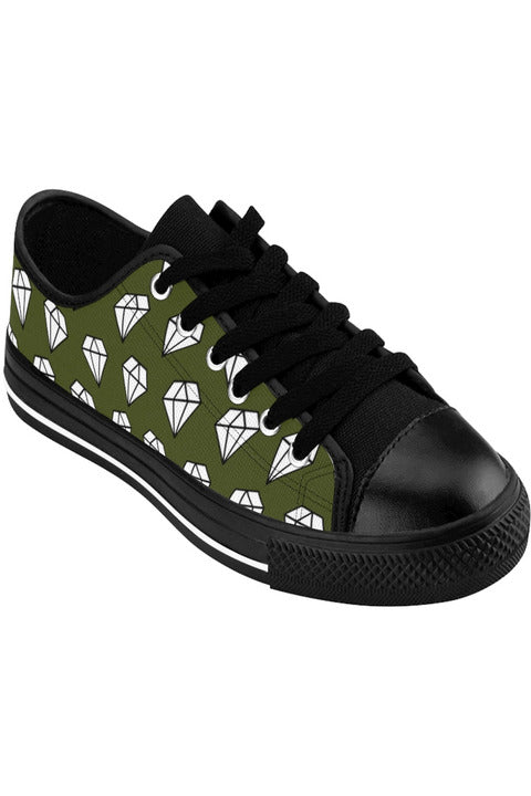 Shine Like a Diamond (Pattern) Army Green Women's Low Top Canvas Shoes