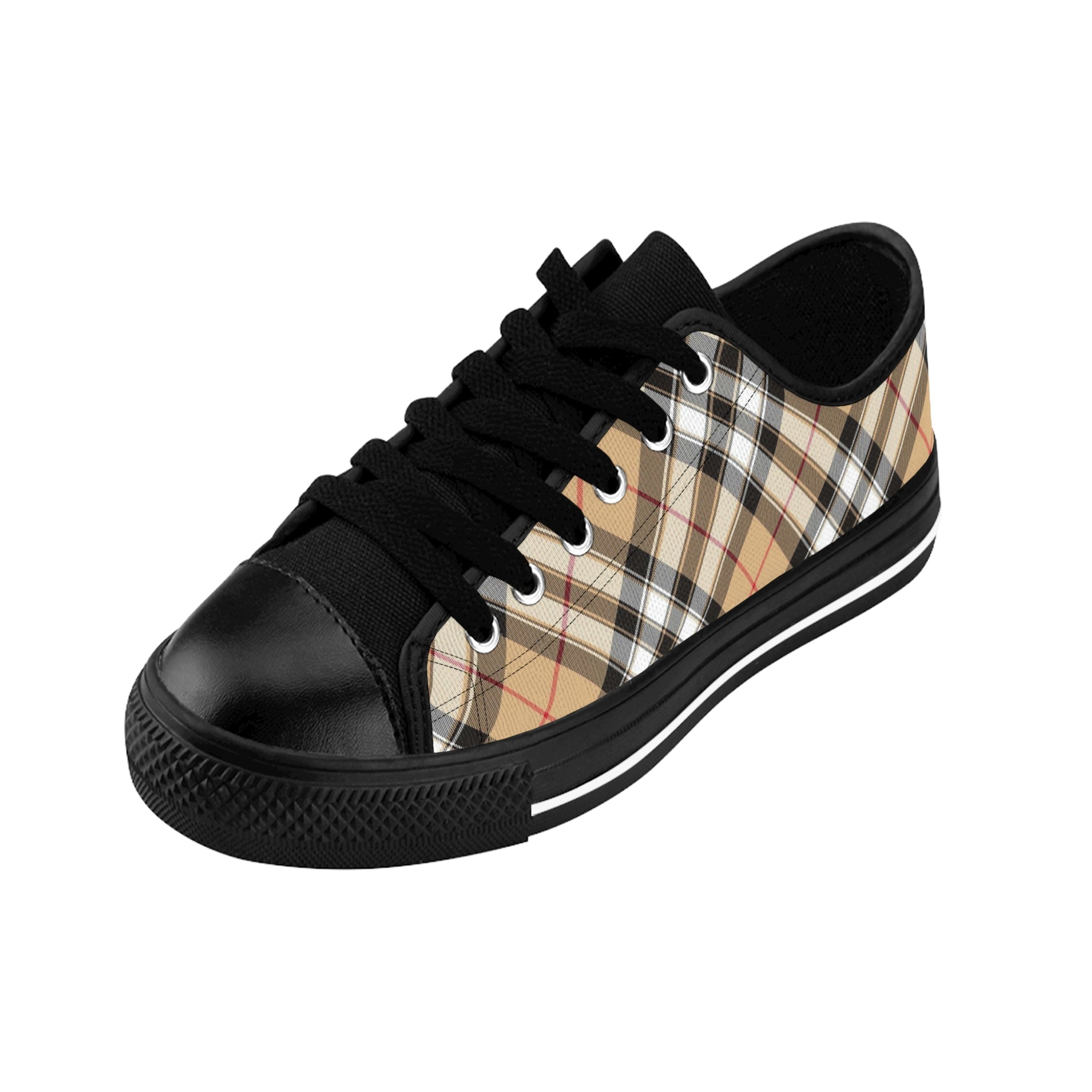 Groove Fashion Collection in Plaid Red Stripe Men's Canvas Tie Up Sneakers