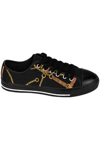 Designer Collection (Chains + Leather) Black Women's Low Top Canvas Shoes