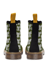 The LACE AND GRACE (Bow Pattern) Women's Army Green Canvas Boots
