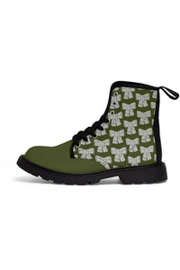 The LACE AND GRACE (Bow Pattern) Women's Army Green Canvas Boots